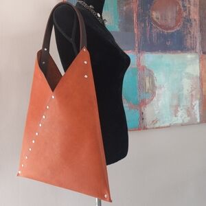 Stylish Saddle Tan Leather Hobo Bag w/Matching Card Wallet Handcrafted J.Monique
